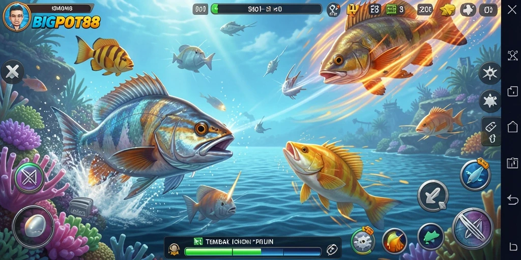 Tampilan gameplay seru di BIGPOT88 saat berburu ikan.