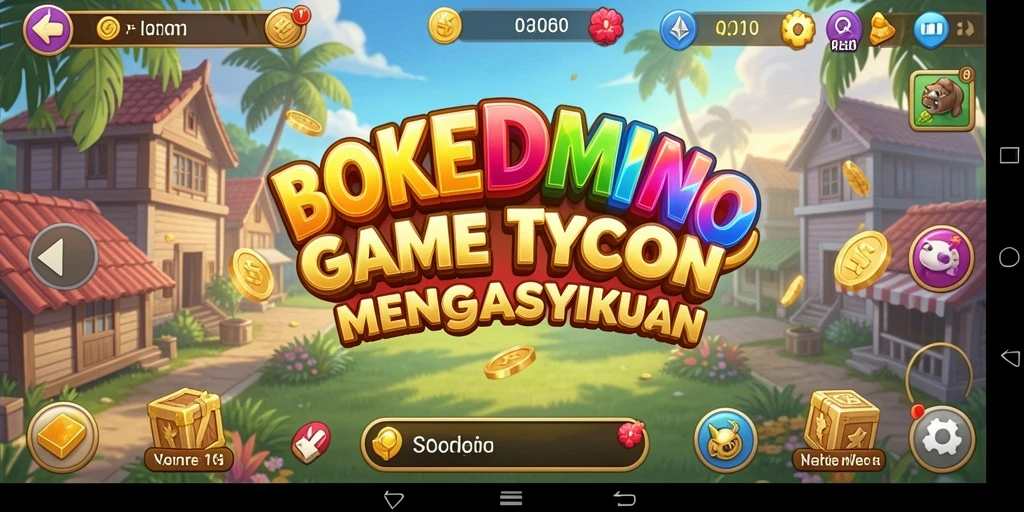 Screenshot gameplay BOKEDOMINO menunjukkan pengelolaan bisnis yang seru.
