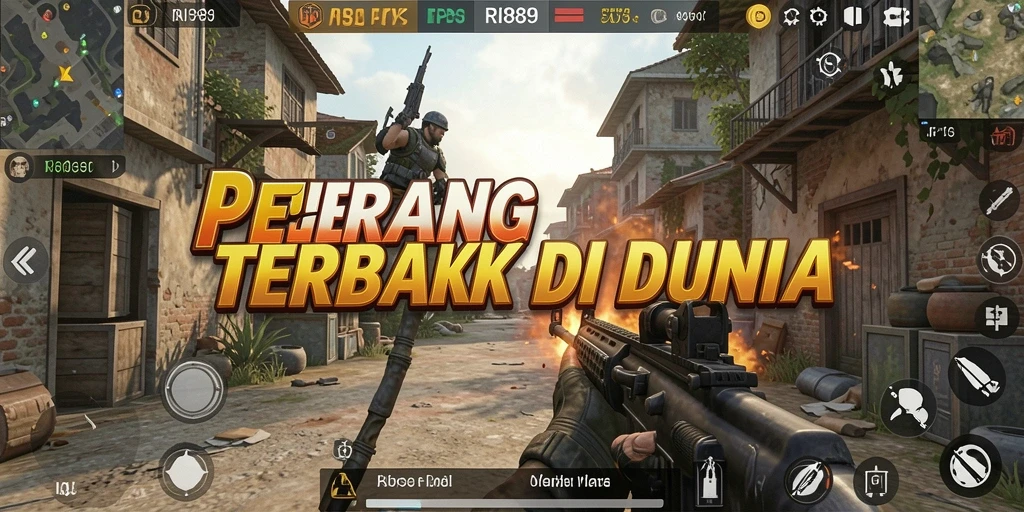 Screenshot gameplay RI889 menampilkan aksi seru di medan perang FPS.