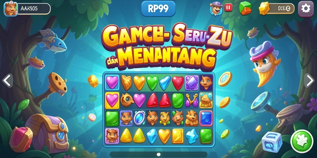 Gameplay RP99 menampilkan kecocokan permata yang seru dan berwarna-warni.